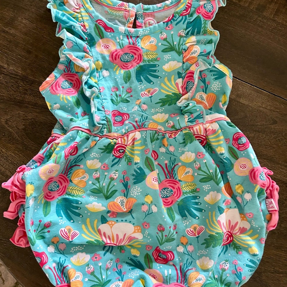 Ruffle Butts Pink and Blue Floral Onesie